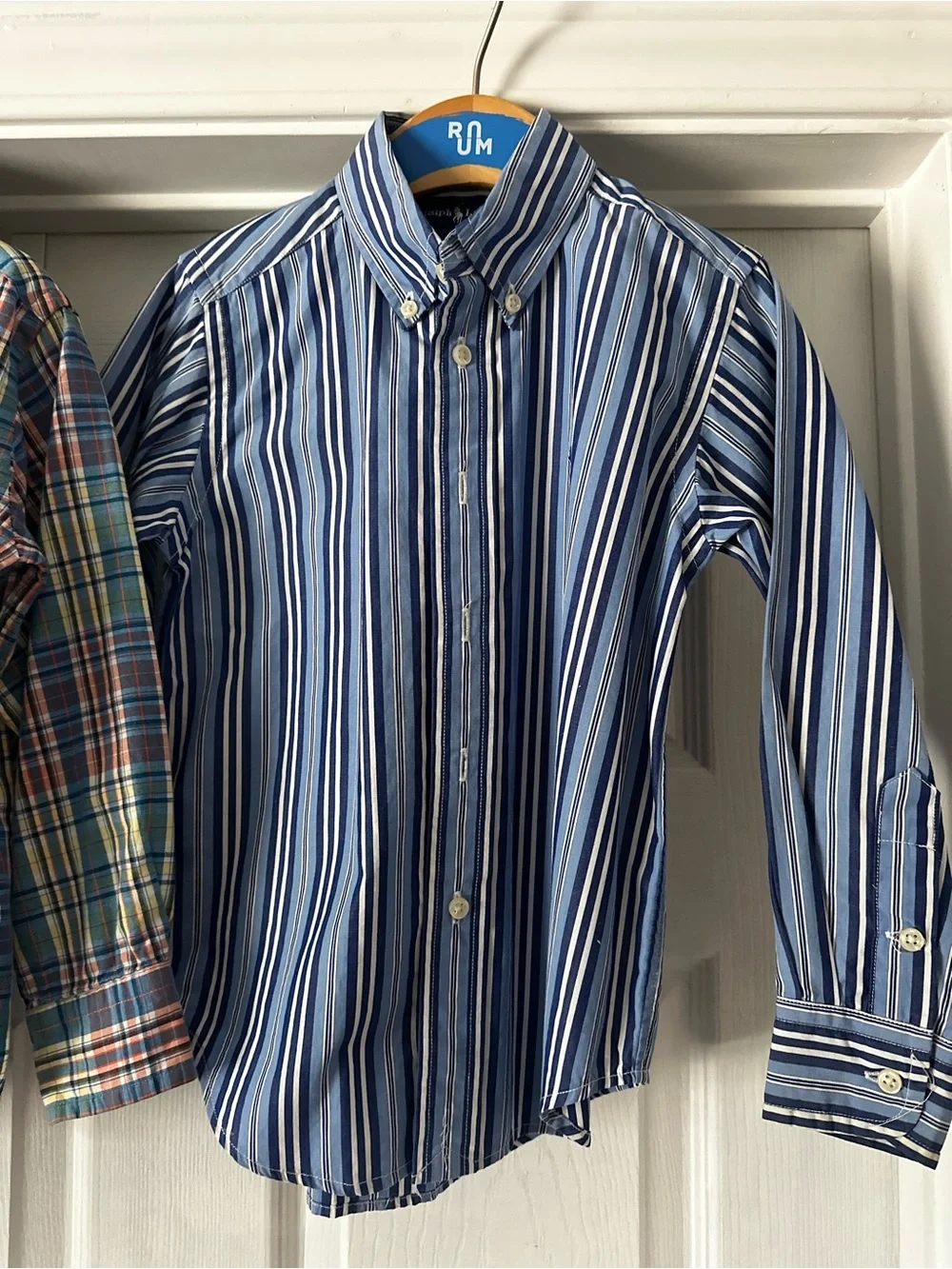 Ralph Lauren Boys Blue & Multicolor Plaid & Stripe Button-Down Shirts.
